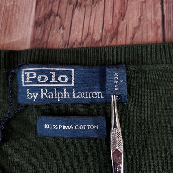 New Vintage Polo Ralph Lauren Mens Size XL The Pima Sweater Green V-Neck Cotton - Picture 10 of 13